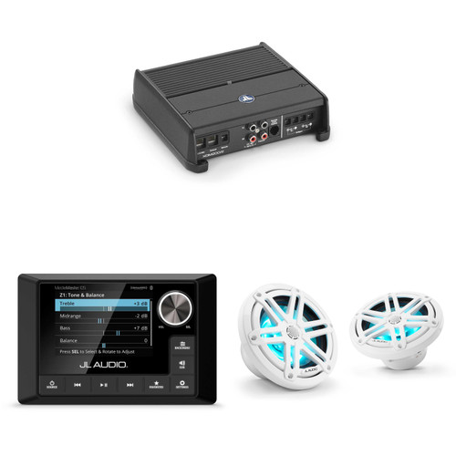 JL Audio MM105 & XDM200/2 w/ M3-650X-S-Gw-i RGB LED 6.5 Sport Grill White Speakers