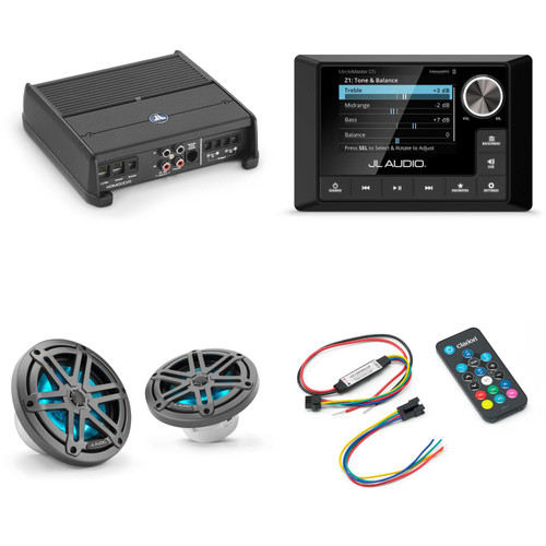 JL Audio MM105 & XDM200/2 w/ M3-650X-S-Gm-i LED 6.5 Sport Grill Gunmetal Speakers & LED Remote