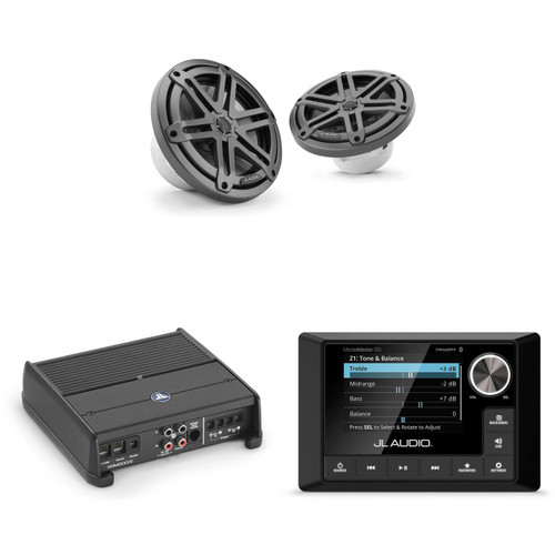 JL Audio MM105 & XDM200/2 w/ M3-770X-S-Gm 7.7 Sport Grill Gunmetal Speakers