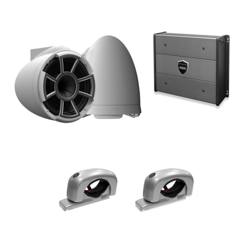 Wet Sounds REV 10 SE White + Silver Fixed Clamp + SYN-DX2 Amp