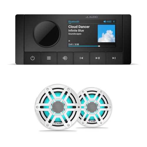 JL Audio M200 6.5" RGB LED Marine Speakers & A60 Bluetooth Stereo Bundle - 2 Speakers, White Sport