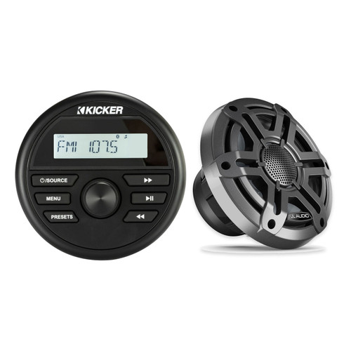 JL Audio M200 6.5" Marine Speaker & Kicker KMC2 Bluetooth Stereo Bundle - 2 Speakers (1 Pair), Gunmetal Sport, Non-LED