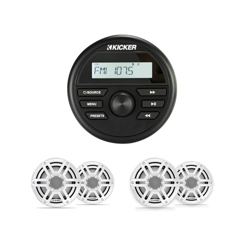 JL Audio M200 6.5" Marine Speaker & Kicker KMC2 Bluetooth Stereo Bundle - 4 Speakers (2 Pairs), White Sport, Non-LED