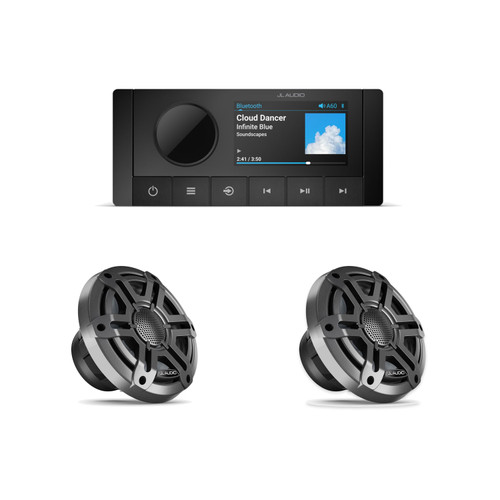 JL Audio M200 6.5" Marine Speaker & A60 Bluetooth Stereo Bundle - 4 Speakers (2 Pairs), Gunmetal Sport, Non-LED