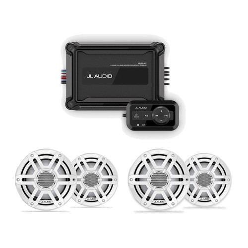 JL Audio M200 6.5" Marine Speaker & AP200/4BT Bluetooth Amplifier Bundle - 4 Speakers (2 Pairs), White Sport, Non-LED
