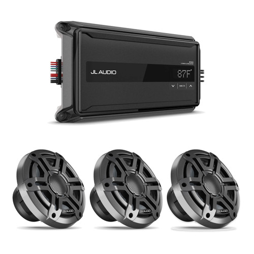 JL Audio M200 6.5" Marine Speaker & AP600/6 6-Channel Amplifier Bundle - 6 Speakers (3 Pairs), Gunmetal Sport, Non-LED