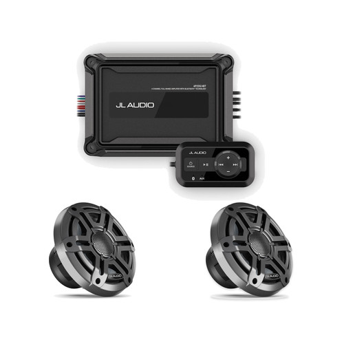 JL Audio M200 6.5" Marine Speaker & AP200/4BT Bluetooth Amplifier Bundle - 4 Speakers (2 Pairs), Gunmetal Sport, Non-LED
