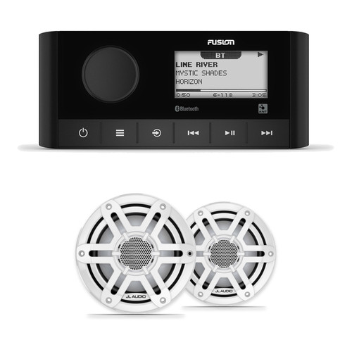 JL Audio M200 6.5" Marine Speaker & Fusion MS-RA60 Bluetooth Stereo Bundle - 2 Speakers (1 Pair), White Sport, Non-LED