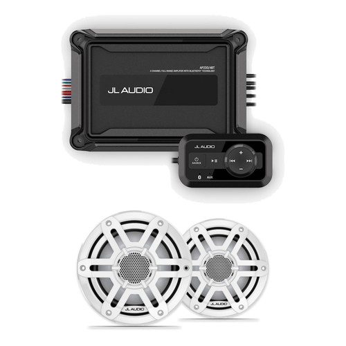 JL Audio M200 6.5" Marine Speaker & AP200/4BT Bluetooth Amplifier Bundle - 2 Speakers (1 Pair), White Sport, Non-LED