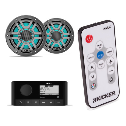 JL Audio M200 6.5" RGB LED Marine Speakers & Fusion MS-RA60 Bluetooth Stereo with Kicker KMLC LED Controller Bundle - 2 Speakers, Gunmetal Sport