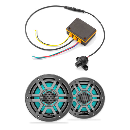 JL Audio M200 6.5" RGB LED Marine Speakers with MLC-RW LED Controller Bundle - 2 Speakers, Gunmetal Sport