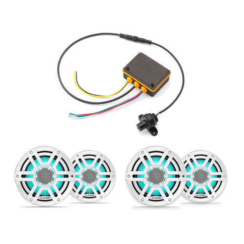 JL Audio M200 6.5" RGB LED Marine Speakers with MLC-RW LED Controller Bundle - 4 Speakers, White Sport