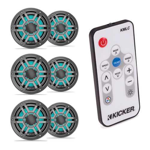 JL Audio M200 6.5" RGB LED Marine Speakers with Kicker KMLC LED Controller Bundle - 6 Speakers, Gunmetal Sport