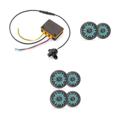 JL Audio M200 6.5" RGB LED Marine Speakers with MLC-RW LED Controller Bundle - 6 Speakers, Gunmetal Sport