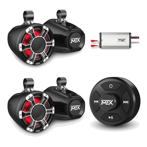 MTX AWBTC Bluetooth + PS800.4 Amp + 4 PS8H-BP 8in UTV Horn Pods