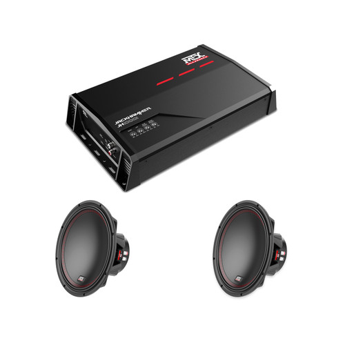 MTX JH10001 Amp + 2 5512-22 12in Dual 2-Ohm Car Subwoofers