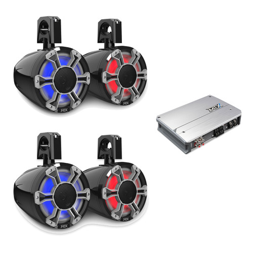 MTX MA800.4 Amp + 4 MA8H-BP 8in Black RGB Tower Horn Speakers