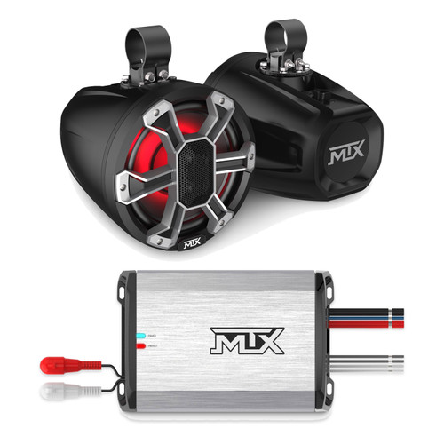 MTX PS400.2 Amp + PS8C-BP 8in RGB UTV Pods, Pair