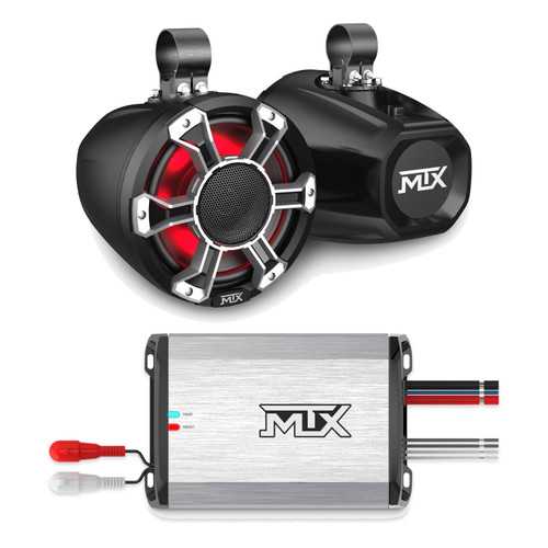 MTX PS400.2 Amp + PS8H-BP 8in RGB UTV Horn Pods, Pair