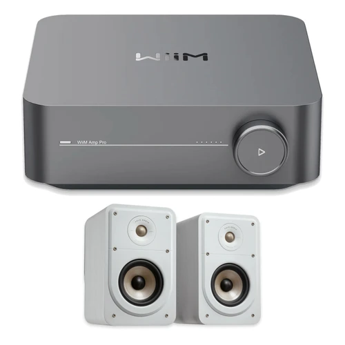 WIIM AMP PRO SPACE GRAY STREAMING AMPLIFER WITH POLK SIGNATURE ELITE ES15 (WHITE) BOOKSHELVES