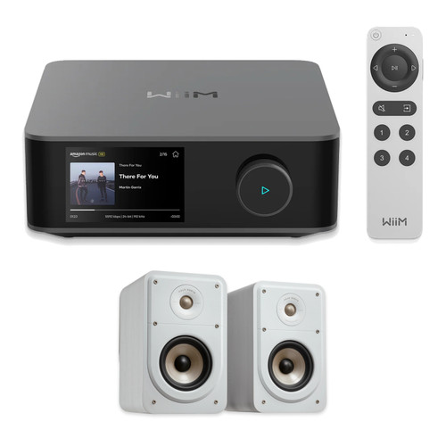 WIIM AMP ULTRA SPACE GRAY STREAMING AMPLIFER WITH POLK SIGNATURE ELITE ES15 (WHITE) BOOKSHELVES