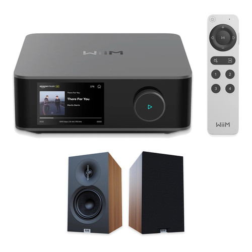 WIIM AMP ULTRA SPACE GRAY STREAMING AMPLIFER WITH ELAC DEBUT 3.0 BOOKSHELVES-DB53 WALNUT