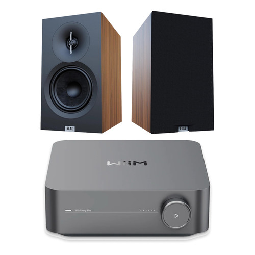 WIIM AMP PRO SPACE GRAY STREAMING AMPLIFER WITH ELAC DEBUT 3.0 BOOKSHELVES-DB53 WALNUT