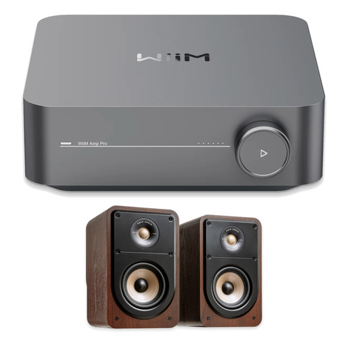 WIIM AMP PRO SPACE GRAY STREAMING AMPLIFER WITH POLK SIGNATURE ELITE ES15 (BROWN) BOOKSHELVES