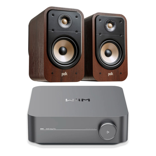 WIIM AMP PRO SPACE GRAY STREAMING AMPLIFER WITH POLK SIGNATURE ELITE ES20 (BROWN) BOOKSHELVES