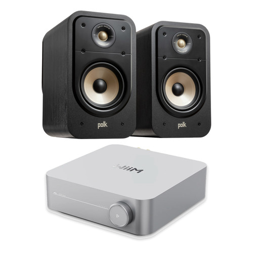 WIIM AMP SILVER STREAMING AMPLIFER WITH POLK SIGNATURE ELITE ES20 (BLACK) BOOKSHELVES