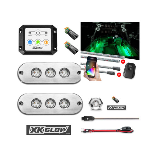 XKglow XK-BOAT-STA + Drain Plug + 2pc Underwater Complete Marine Kit