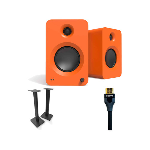 Kanto REN Matte Orange + ST28 Black + Tributaries 2m 48G HDMI TV Stereo Kit