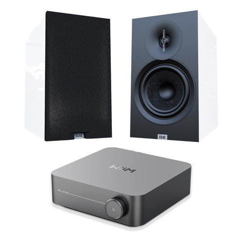 WIIM AMP SPACE GREY STREAMING AMPLIFER WITH ELAC DEBUT 3.0 BOOKSHELVES-DB63 WHITE