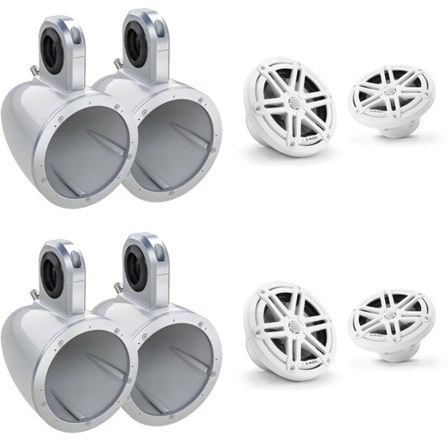 JL Audio (2 Pair) M3 6.5" Sport Grill White Speakers & 12KMTESW White Single Tower Enclosures