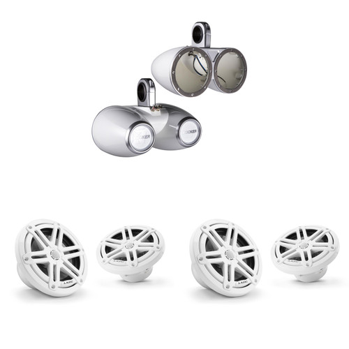 JL Audio (2 Pair) M3 6.5" Sport Grill White Speakers & 12KMTEDW White Dual Tower Enclosures