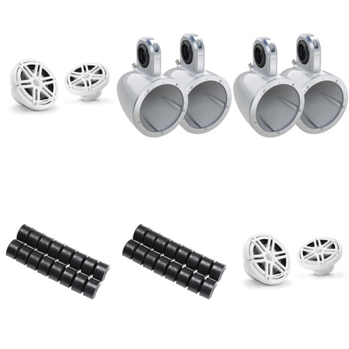JL Audio (2 Pair) M3 6.5" Sport Grill White Speakers & 12KMTESW White Single Tower Enclosures w/ UTV & Bimini Top Adapters