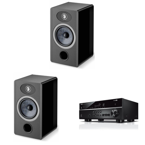 Focal Vestia No1 Black Bookshelf Speakers, Pair + AV Receiver RX-V385 Bundle