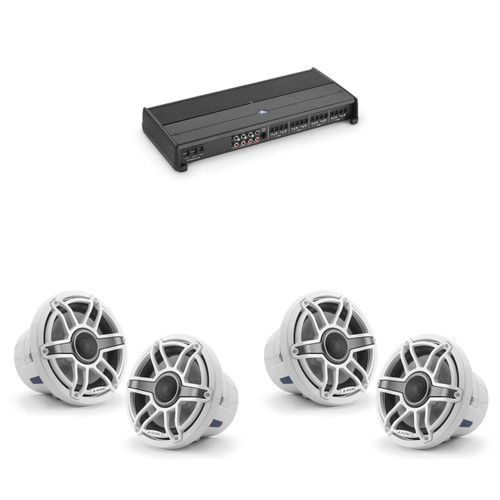 JL Audio Marine (4) M6 8.8" Sport Grill White Coaxial & XDM800/8 Amplifier Bundle - Center Console - Bay Boat Audio Upgrade