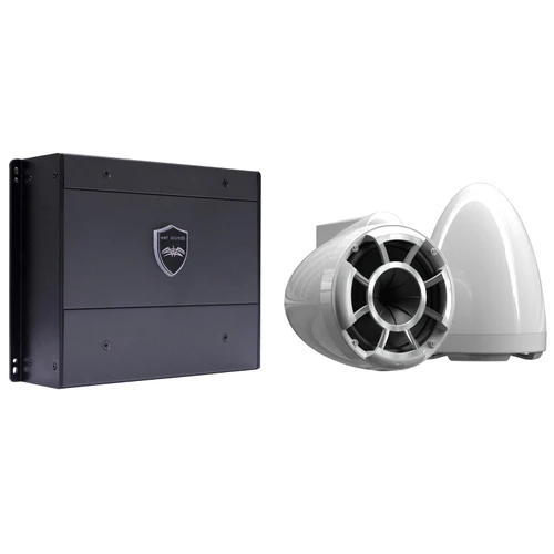 Wet Sounds REV8-X White Tower Speakers & Factory Refurbished SYN-DX-4 Amplifier Bundle