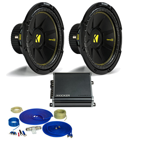 Kicker 12 Inch Bass Bundle 2 44CWCS124 Subwoofers with CXA8001 and