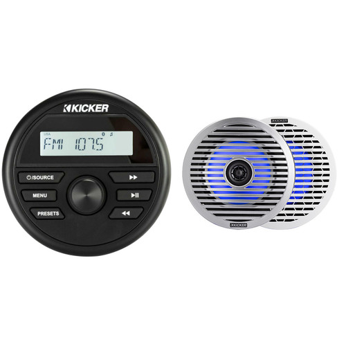Kicker KMC2 Gauge Mount Marine Grade Receiver & 51KM614FL 6.5