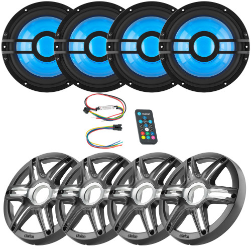 Clarion Marine Bass Bundle - (2) CMSP-101RGB-4 10" RGB LED Subwoofers Includes White Grilles, Clarion Marine XC2110 Amplifier