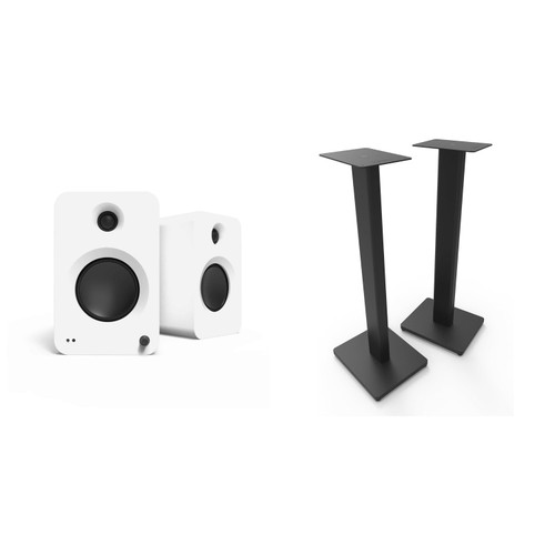 Kanto Ren Powered Speaker System - White, and Kanto ST28 Speaker Stands ...