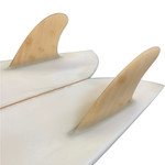 Keel Fin view of a 5'4" Chris Christenson Fish surfboard with glass-on keel fins – used custom twin-fin board at Stray Boards San Clemente Keel Fin view of a 5'4" Chris Christenson Fish surfboard with glass-on keel fins – used custom twin-fin board at Stray Boards San Clemente