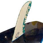 View of Glass On Fin of a 10'6 Infinity Surfboards "Noserider" - Used Big Guy Longboard - Blue available For Sale at Stray Boards San Clemente Ca.
