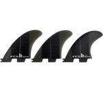Side View - FCS II Reactor used medium thruster fin set for performance surfboards.