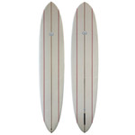 Top and Bottom View: 9'3 Tootgundy "Speed Egg" glider used longboard surfboard with triple stringer and clear gloss polish