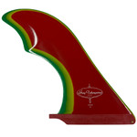 Side View - Guy Takayama Stingray longboard single fin rasta color gloss finish fiberglass surfboard fin