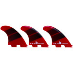 FCS II Accelerator used thruster fin set in orange size large designed for speed control and responsive performance surfing