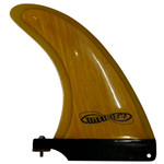 Side View - Used 7.0 inch Infinity midlength single trailer surfboard fin in wood finish, high-performance center fin for midlength and longboard surfboards.